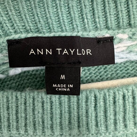 Ann Taylor Chevron Tunic Sweater M Fair Isle Diamond Relaxed Seafoam Green Blue - Picture 6 of 10